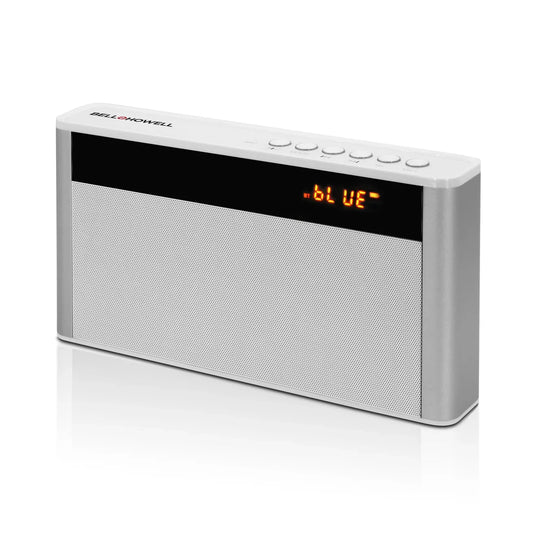 White electronic device with digital display on a white background