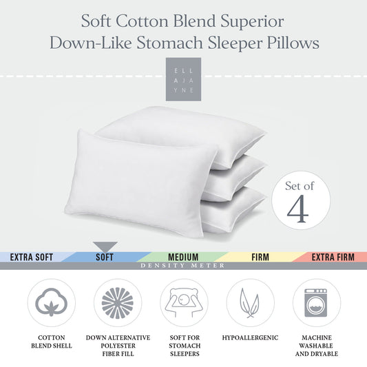 Ella Jayne Cotton Blend Superior Down-Like Pillow - Set of 4 (Soft)