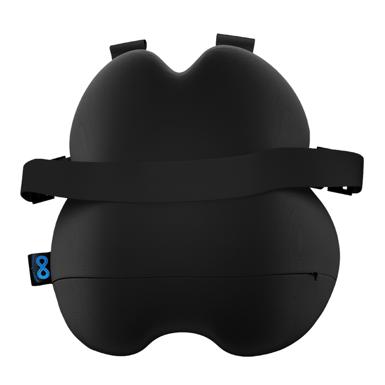 Black protective gear with straps on a white background