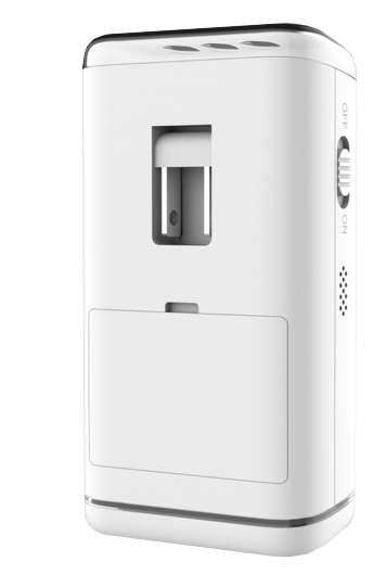 White electronic device with a black top on a white background