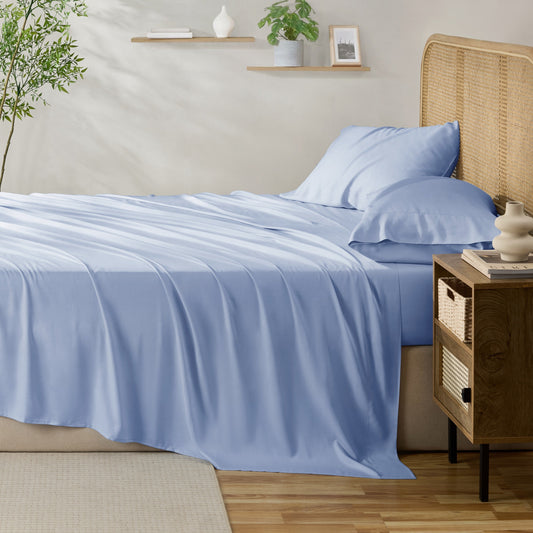 Kathy Ireland 4-Piece Cooling Bamboo Blend Sheet Set - Light Blue