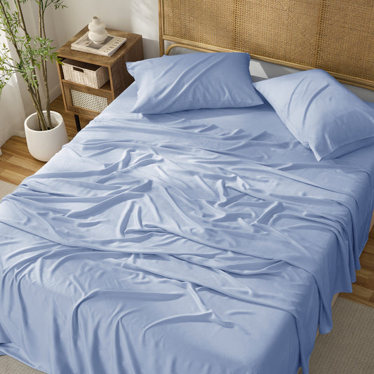 Kathy Ireland 4-Piece Cooling Bamboo Blend Sheet Set - Light Blue