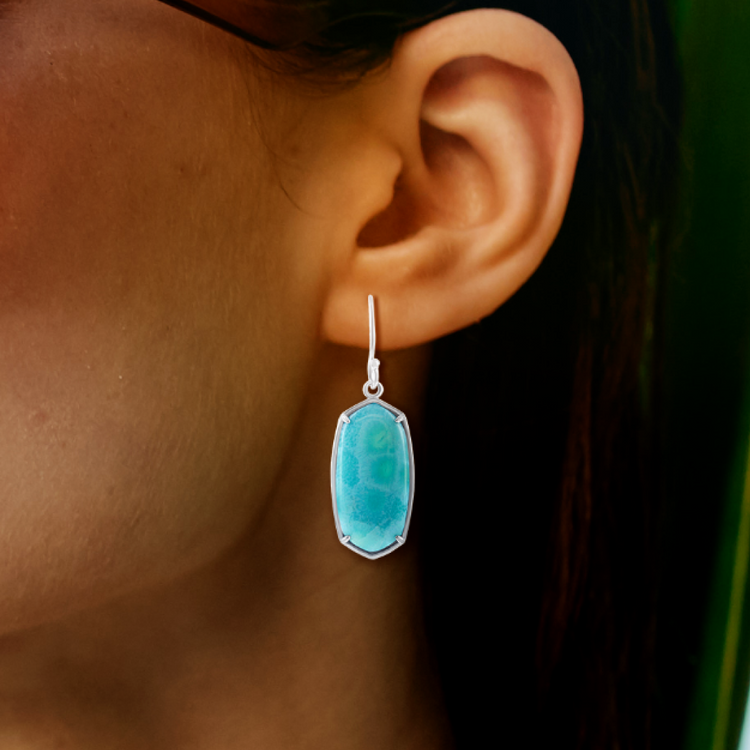 Sterling Silver, Elongated Hexagon Larimar Earrings