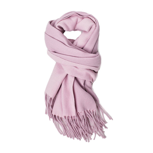 Pink scarf with fringes on a white background
