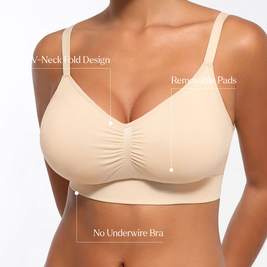 Seamless Comfort Removable Pad Everyday Bra- Slim Strap - Beige