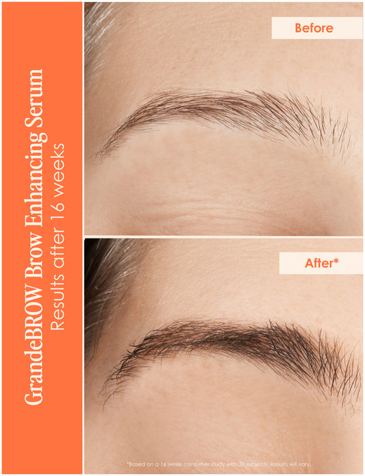 Set of GrandLashMD eyelash and brow products in a decorative box on a white background