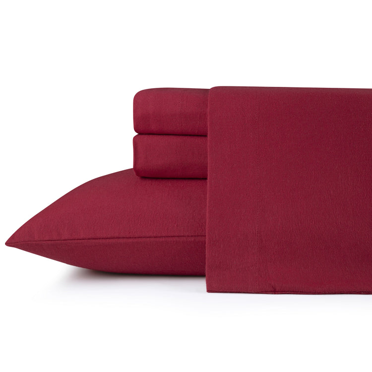 Kathy Ireland 100% Turkish Cotton Solid Flannel Sheet Set - Burgundy