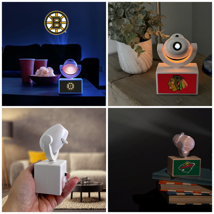 Collage of various night lights with different designs and logos.
