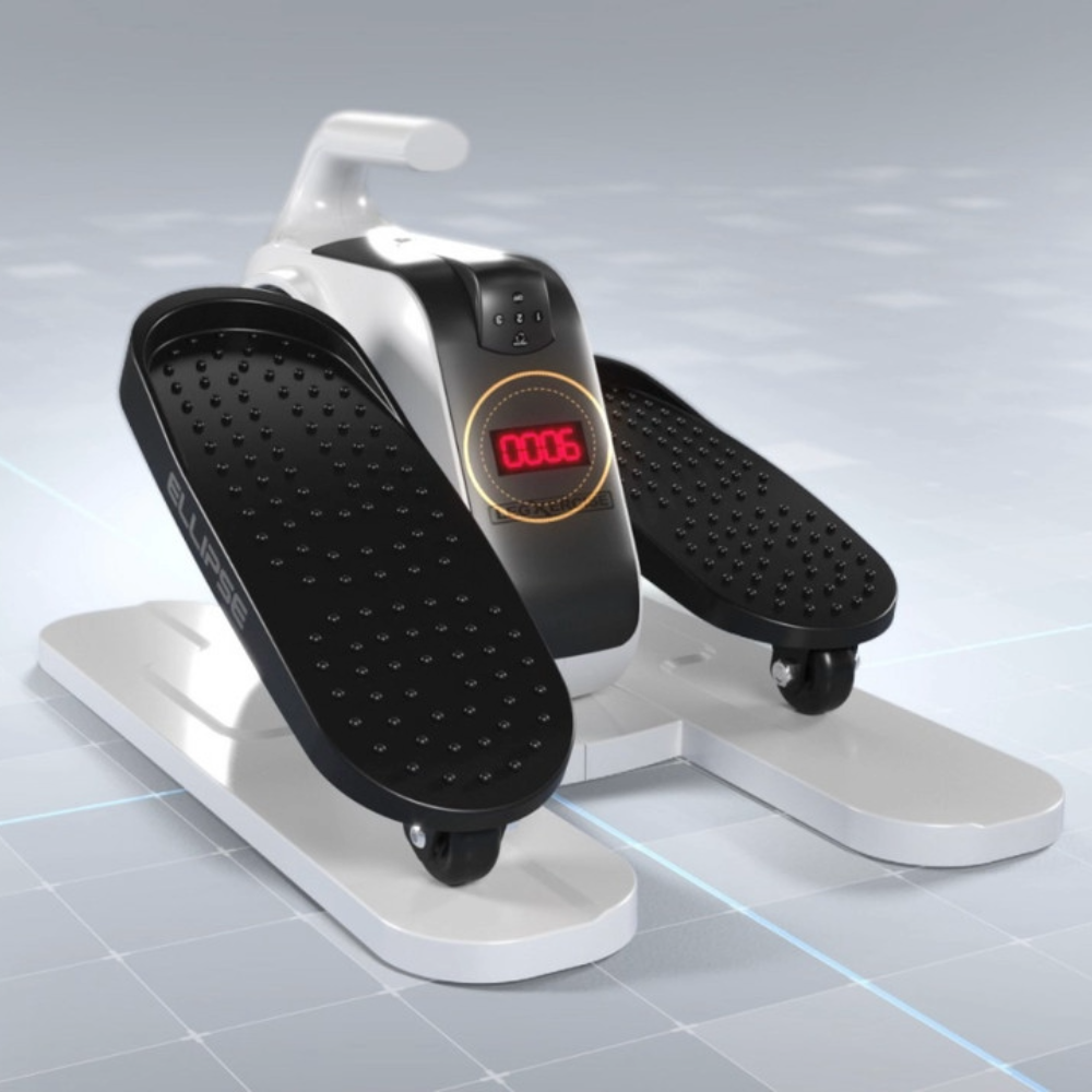 Step machine with digital display on a gray background