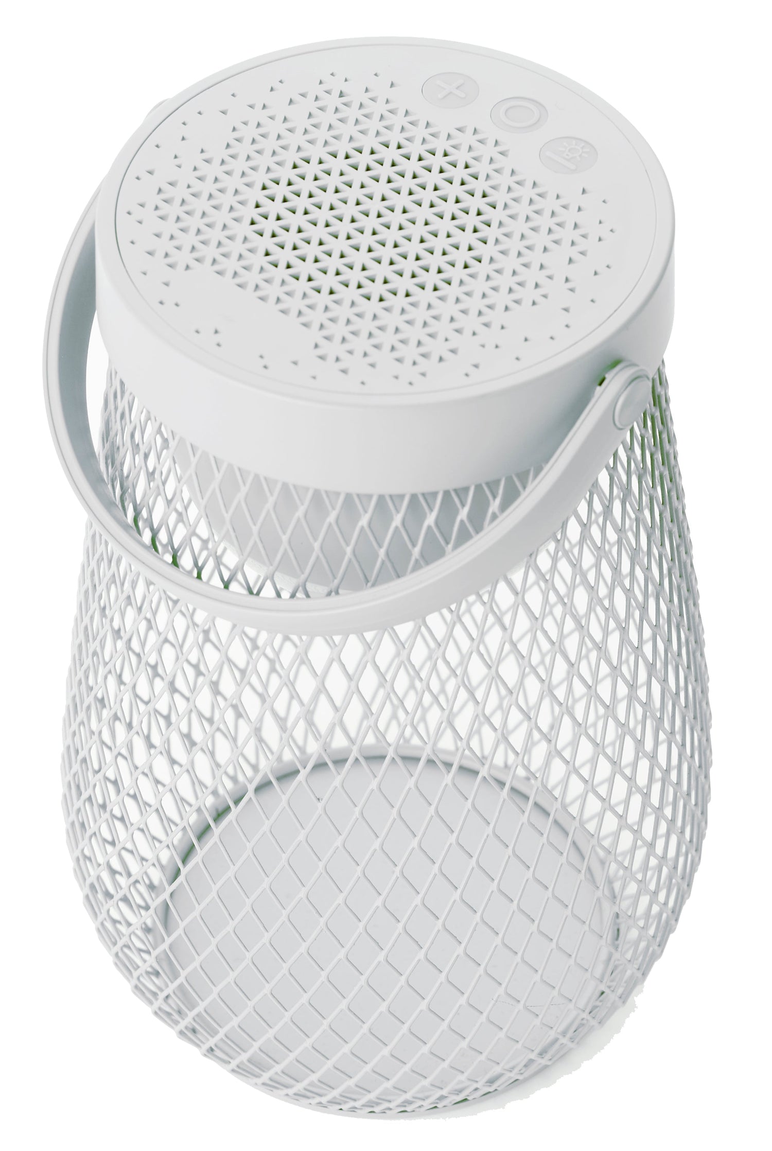 White mesh basket with perforated lid on a white background