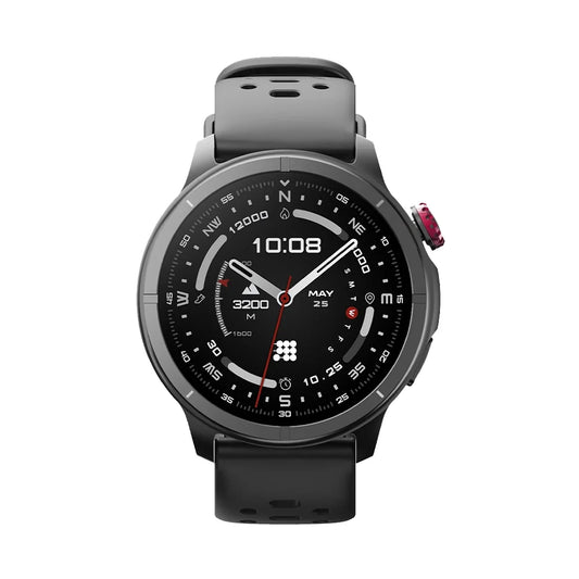 Smartwatch with a black strap on a white background