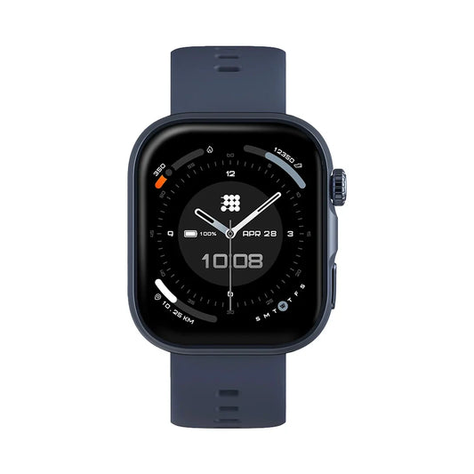 Smartwatch with a dark blue band on a white background