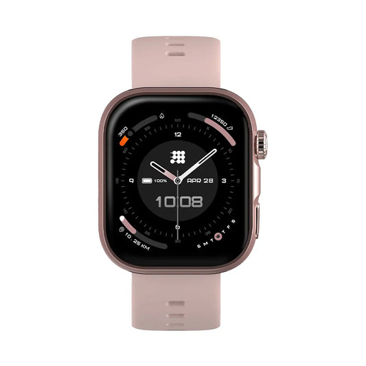Smartwatch with a pink strap on a white background
