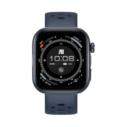 Smartwatch with a dark blue strap on a white background