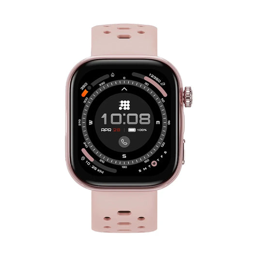 Smartwatch with a pink band on a white background