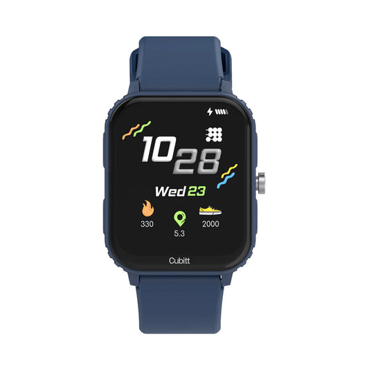 Smartwatch with a blue band on a white background