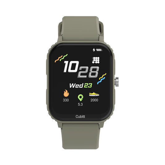 Smartwatch with a green band on a white background