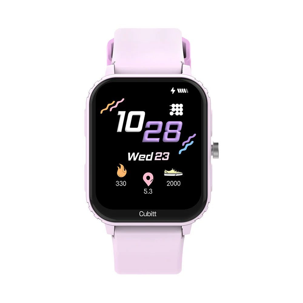 Smartwatch with a pink strap on a white background