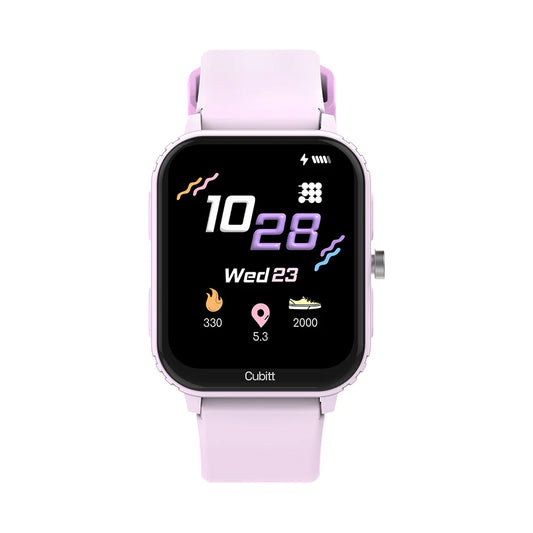 Smartwatch with a pink strap on a white background