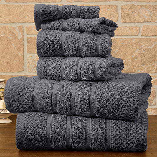 Bibb Home 6 Piece Egyptian Cotton Towel Set - Popcorn Charcoal