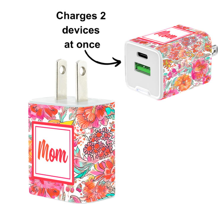 Mom Dual USB A & USB C 20W Quick Charger Gift Set with Coral Cable