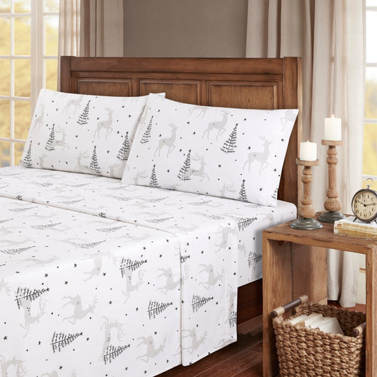 Kathy Ireland 100% Turkish Cotton Flannel Sheet Set - Christmas Deer