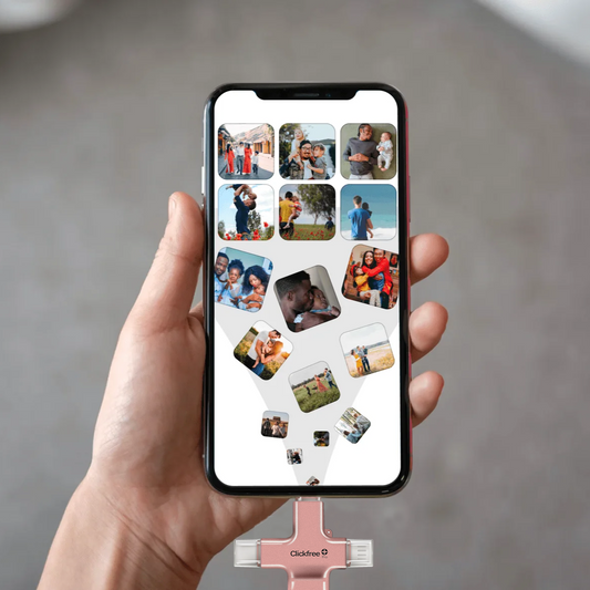 Clickfree Pro device with smartphone app display on a white background