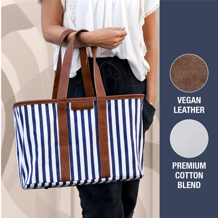 Collapsible LUXE Tote - 30L - Navy Striped