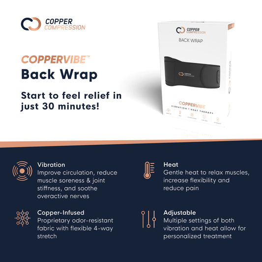 Packaging for CopperVibe Vibration + Heat Therapy Back Wrap