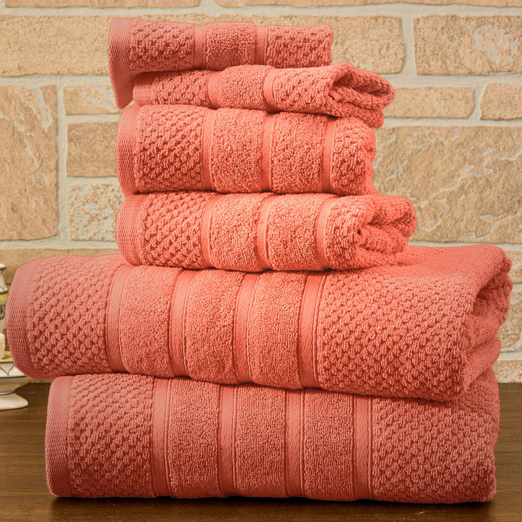 Bibb Home 6 Piece Egyptian Cotton Towel Set - Popcorn Coral