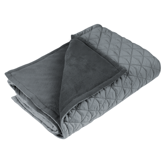 Gray quilted blanket on a white background