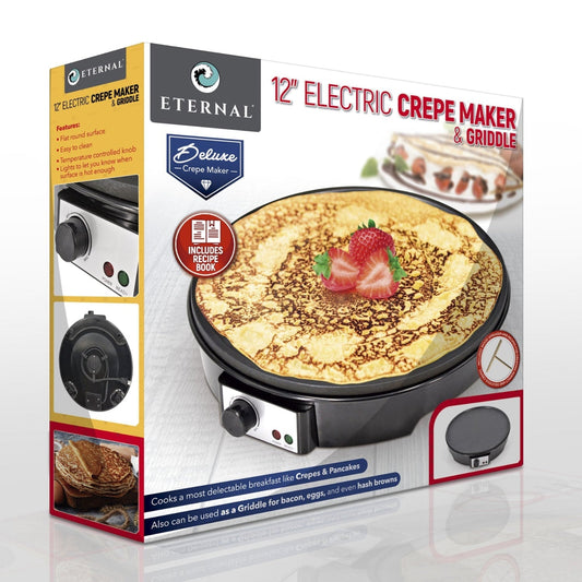 12-Inch Nonstick Electric French Crepe Maker with Recipe Book and Wooden Spatula