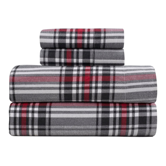 Kathy Ireland 100% Turkish Cotton Flannel Sheet Set - Crimson Check