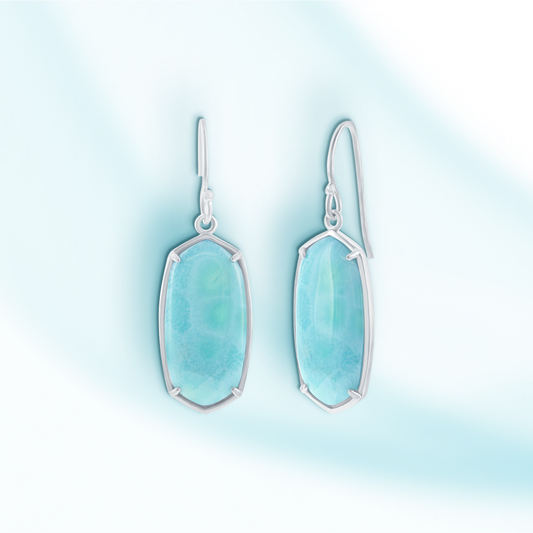 Sterling Silver, Elongated Hexagon Larimar Earrings