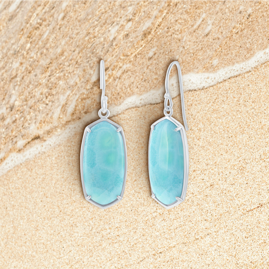 Sterling Silver, Elongated Hexagon Larimar Earrings