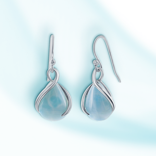 Sterling Silver Pearshaped Larimar Twist Earrings