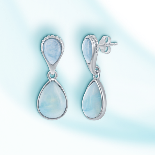 Sterling Silver Double Pearshaped Larimar Earrings