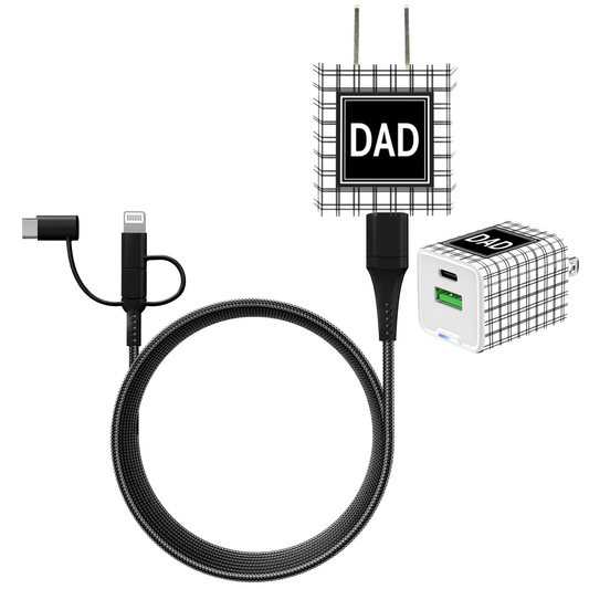 DAD Dual USB A & USB C 20W Quick Charger Gift Set with Black Cable