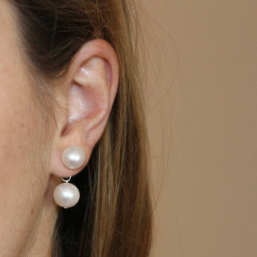 Signature double stud pearl earrings