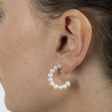 Stacked Freshwater Pearl Hoops - Gold