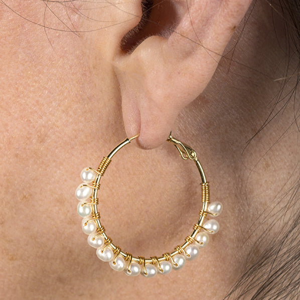 Gold 1.25" Pearl Hoops