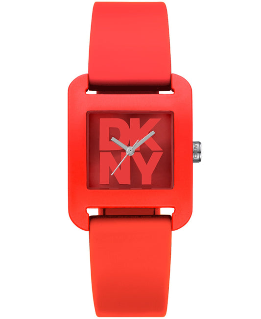 Red watch with 'DK' logo on a white background