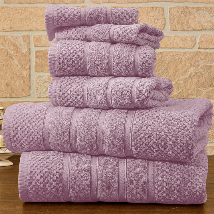 Bibb Home 6 Piece Egyptian Cotton Towel Set - Popcorn Dusky Mauve