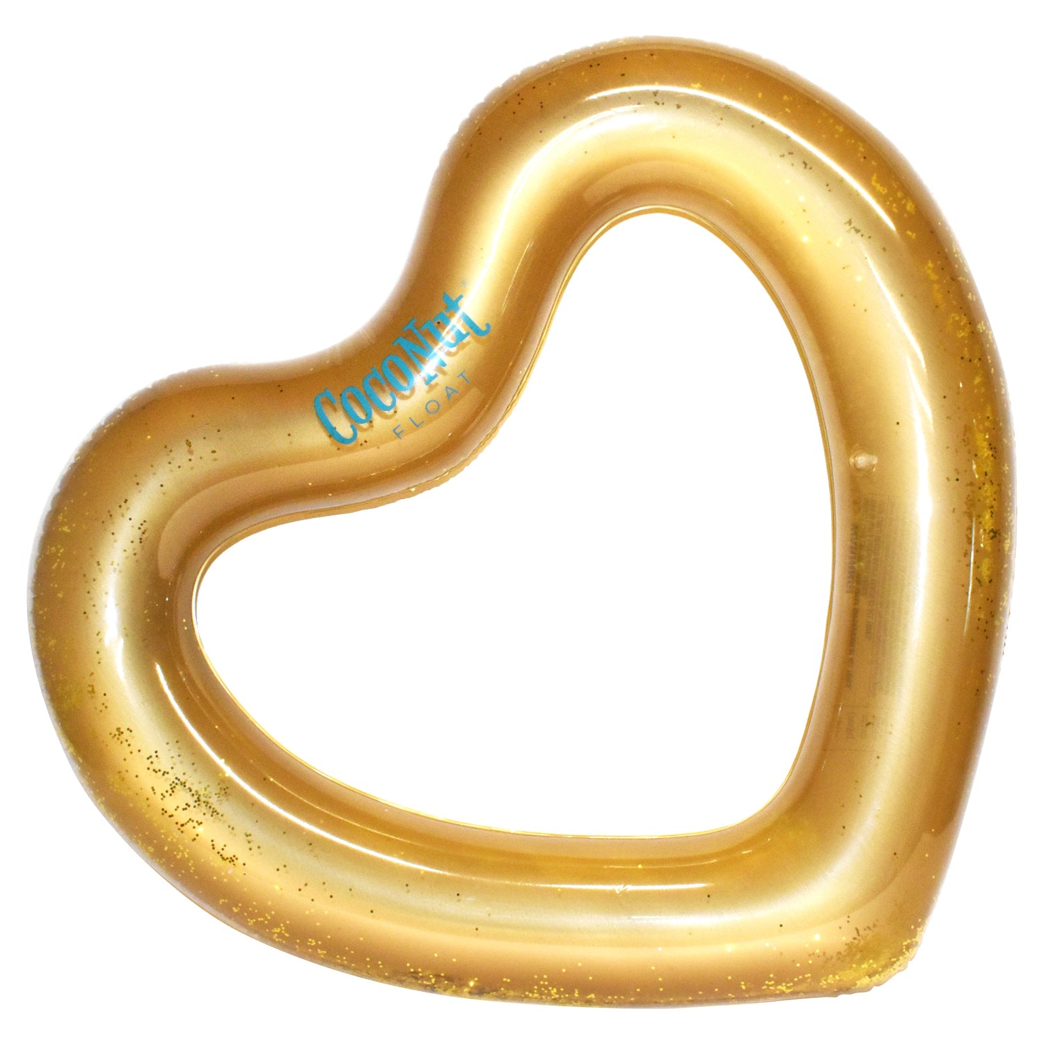 Gold heart-shaped inflatable pool float with 'Cococart' branding on a white background