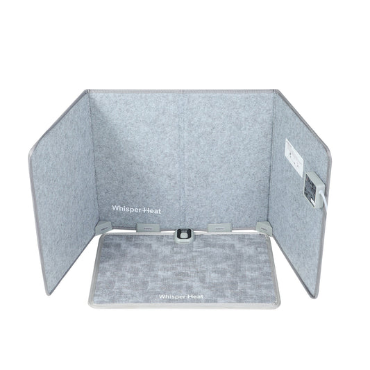Portable shower pod with gray interior and control panel on a white background