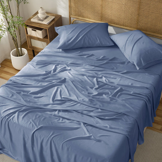 Kathy Ireland 4-Piece Cooling Bamboo Blend Sheet Set - Denim