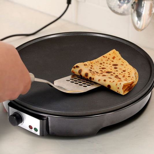 12-Inch Nonstick Electric French Crepe Maker with Recipe Book and Wooden Spatula