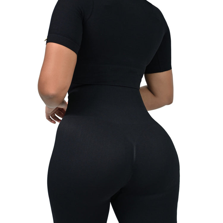 SHAPING LEGGINGS HIGH WAIST DOUBLE TUMMY SET - Black