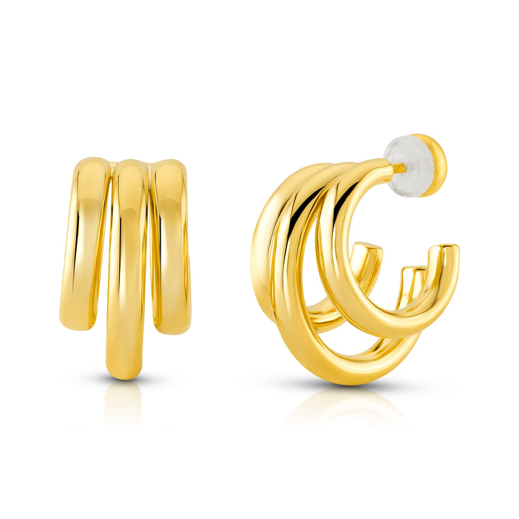 Triple Hollow Hoop Earring, Gold