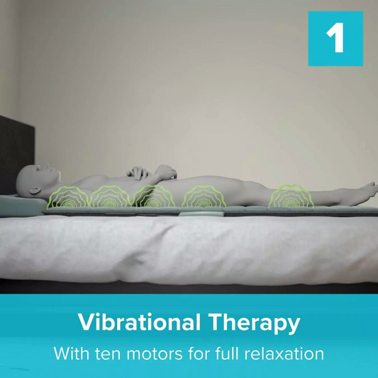 Green massage mat with control panel on a white background, featuring the eZwell brand.